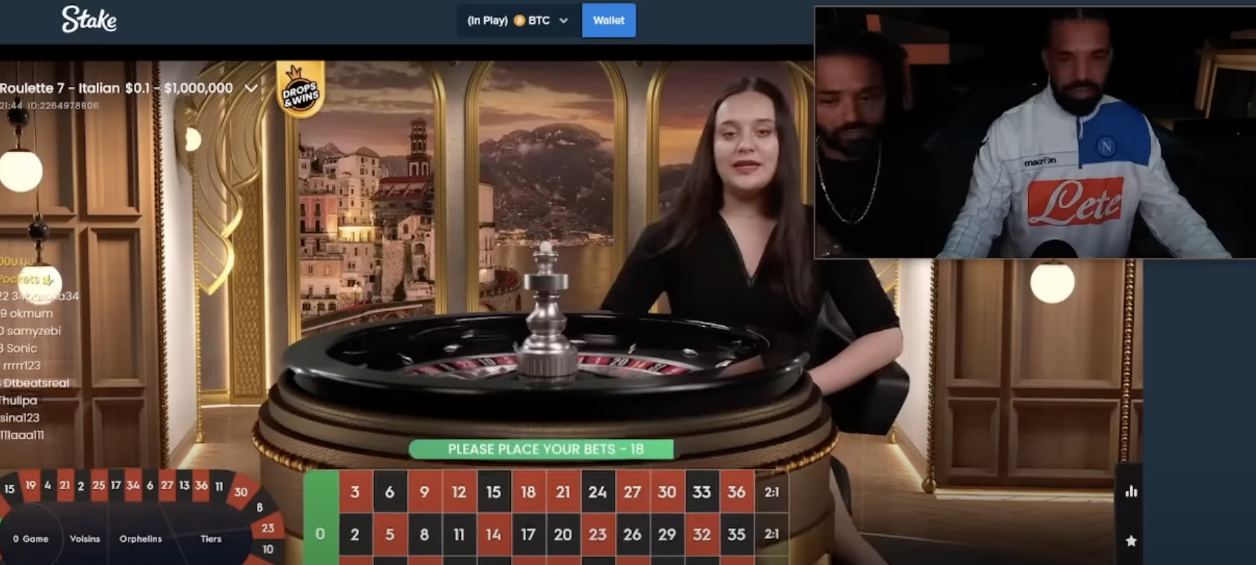 Drake devient un maître des jeux de casino sur Stake.com